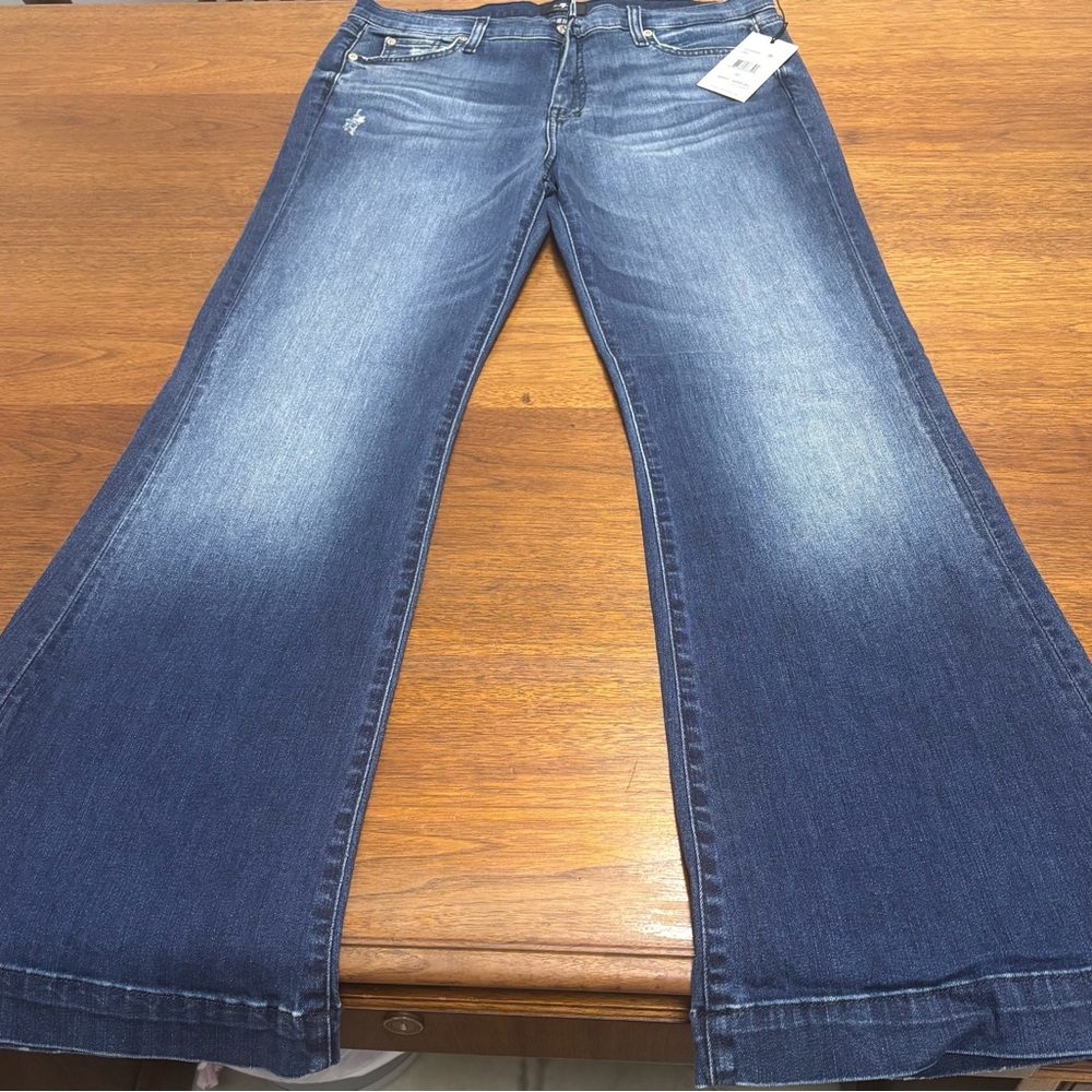 7 For All Mankind Blue Flare Wide Leg Jeans